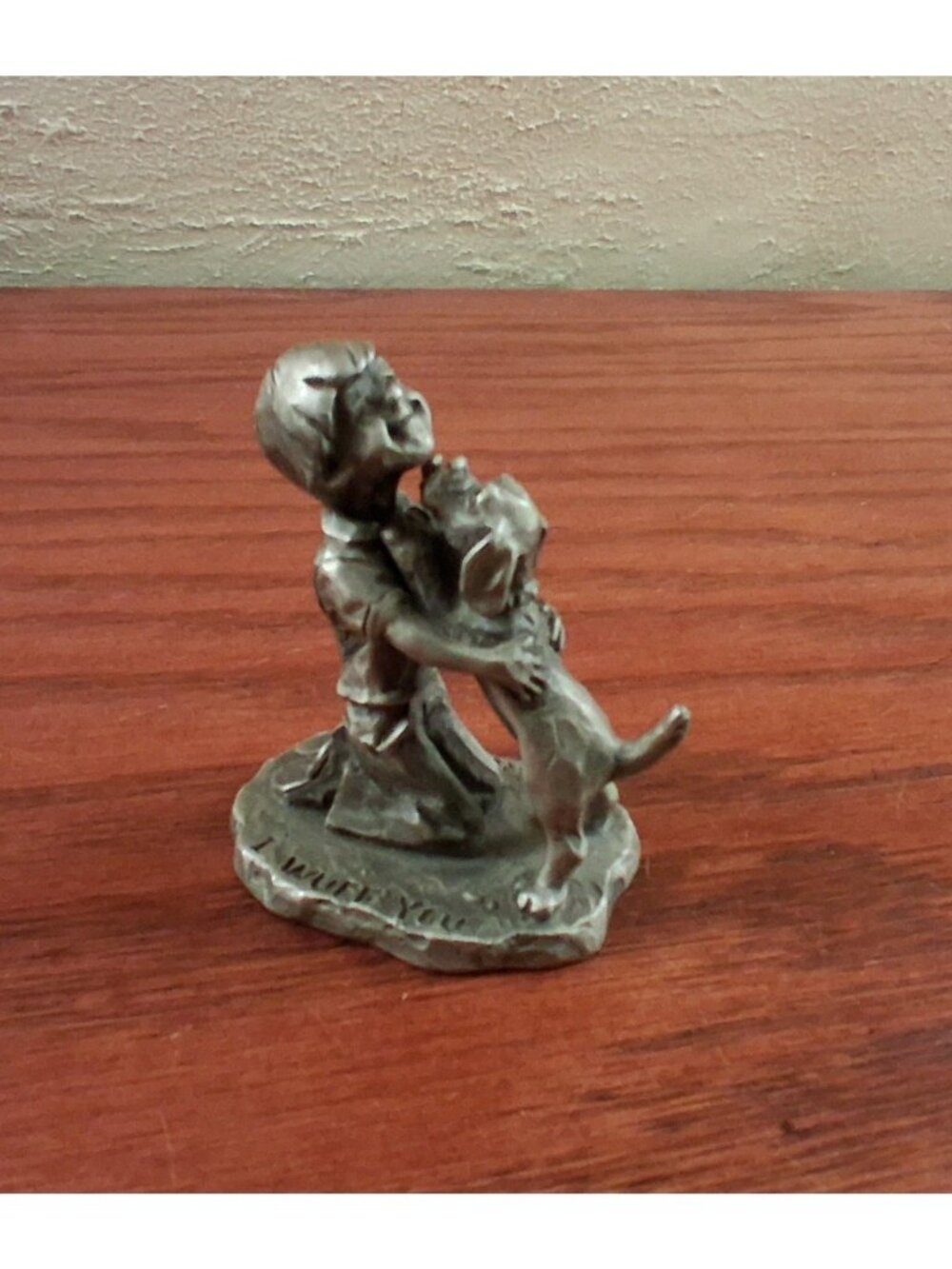 Little Gallery I Wuff You Boy with Puppy Dog Pewter 2.25"x1.75" Figurine 1979